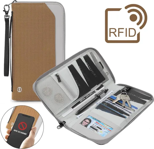 Miniatura 4 de Soporte para pasaporte de viaje para la familia - Cartera grande para pasaporte de viaje, Marrón claro, Classic