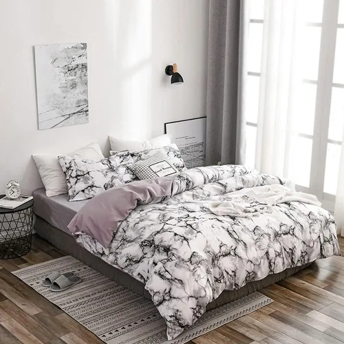 Miniatura 3 de Juego de 3 piezas de ropa de cama de mármol, funda de edredón de poliéster, juego de funda de edredón para el hogar, dormitorio, hotel, tamaño doble