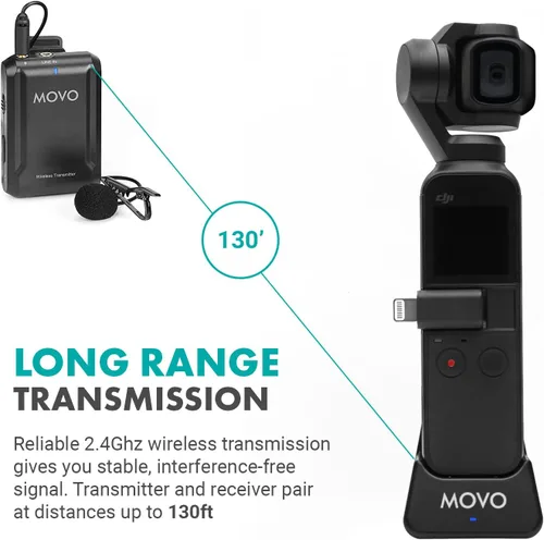 Miniatura 6 de Movo Edge-OP - Micrófono de solapa inalámbrico para Osmo Pocket 1 y 2, micrófono inalámbrico de solapa, transmisor y receptor para video, vlogging