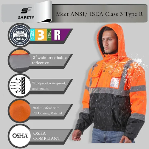 Miniatura 3 de sesafety Chaqueta reflectante para hombre, chaquetas de alta visibilidad, chaquetas de seguridad para hombre, chaquetas de bomber de construcción