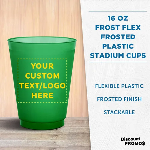 Miniatura 3 de Vasos de plástico esmerilado personalizados para estadios, paquete de 100, texto promocional, logotipo, 16 onzas, vasos de fiesta reutilizables