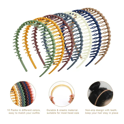 Miniatura 3 de WOVOWOVO Bandas de plástico para el cabello con dientes, 10 paquetes de diademas finas para mujeres, niñas, adolescentes, bandas peine