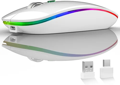 Uiosmuph Ratón inalámbrico LED, G12 Slim recargable silencioso ratón, 2.4G portátil USB óptico inalámbrico ratón de computadora con receptor USB y