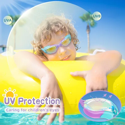 Miniatura 6 de Freela Gafas de natación para niños, paquete de 2 gafas de natación para niños de 3 a 14 años, gafas de natación para niños y niñas, antivaho