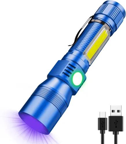 Miniatura 6 de Linterna UV de luz negra, linterna recargable USB con base magnética, luz alta, luz lateral, 7 modos, zoomable, resistente al agua - Linterna LED