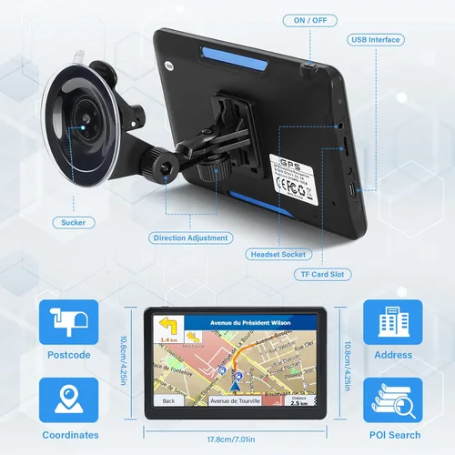 Miniatura 4 de Navegador GPS para automóvil, camión, RV, sistema de navegación GPS con pantalla táctil de 7 pulgadas, mapa 2026 con guía de voz, alerta