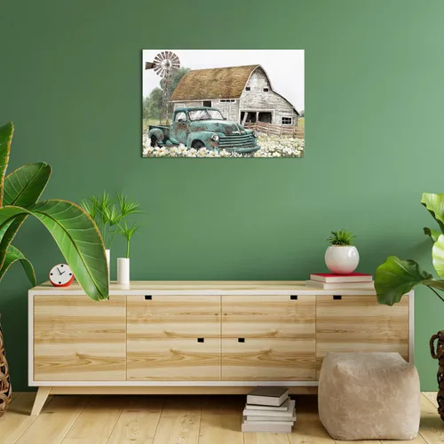 Miniatura 7 de Apicoture Decoración de casa de campo, cuadros artísticos de pared, molino de viento de granero, verde azulado, lienzo para automóvil, arte rústico