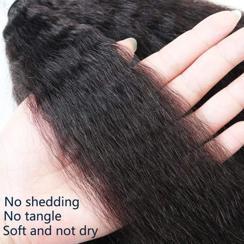 Miniatura 6 de Extensiones de cabello humano brasileño liso rizado de cierre 4x4 con parte libre marrón claro, encaje 150% de densidad, cabello Remy liso rizado