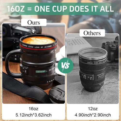 Miniatura 2 de Cabtnca Taza de café con lente de cámara de 16 onzas, regalos de fotografía geniales para fotógrafos de Navidad, divertida taza de café de cerámica