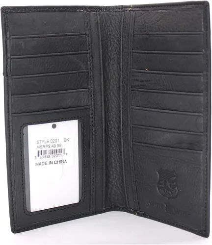 Miniatura 3 de West Star Texas Billetera de chequera plegable con pelo de vaca o cartera de tela bordada, 0201 Negro Bordado