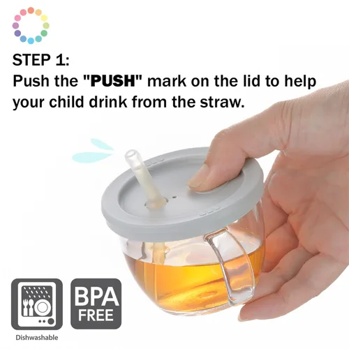 Miniatura 6 de Push Flow - Vaso para sorber de entrenamiento con popote de silicona y asas, 5 onzas, para bebé de 6 meses + azul claro