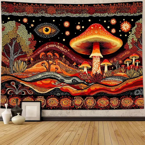 Miniatura 15 de Yeoiat Tapiz de flores cósmicas, tapiz de hongo, paisaje en pared, noche estrellada, arte botánico visionario, decoración para recámara