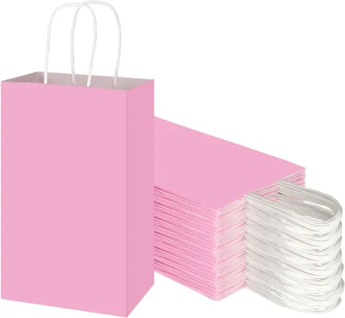 Miniatura 9 de Toovip Paquete de 50 bolsas pequeñas de papel kraft blanco de 5.25 x 3.25 x 8.25 pulgadas con asas a granel, bolsas de envolver regalos