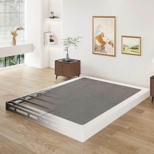 Lutown-Teen Somier de 3 pulgadas de perfil bajo para cama Queen, somier metálico resistente para base de cama Queen con cubierta de tela, base de 3