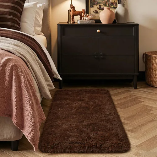 Miniatura 44 de HOMORE Alfombra de pasillo de 2 x 4 pulgadas, alfombra negra para dormitorio, alfombras esponjosas para pasillo, mesita de noche, alfombras largas