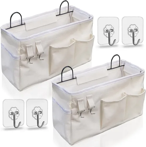 Miniatura 12 de Kanrichu 2 bolsas organizadoras grandes para colgar en la pared, cestas de almacenamiento colgantes de tela de lino con bolsillos, contenedor