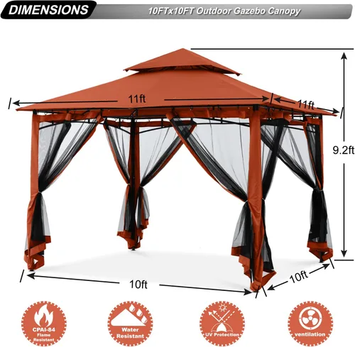 Miniatura 3 de ABCCANOPY Gazebos para patios de 10 x 10 pulgadas, kiosco con marco de acero para exteriores con mosquitera para césped, patio trasero, jardín