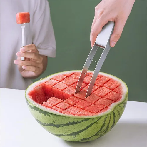 Miniatura 3 de Cortador de sandía, cortador de cubo de sandía de acero inoxidable, cuchillo de sandía rápido seguro, divertidos cuchillos de frutas, ensalada