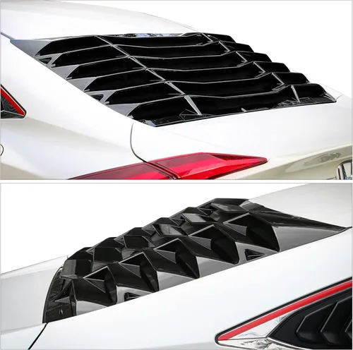 Miniatura 3 de IKON MOTORSPORTS, Rejillas de ventana trasera compatibles con Honda Civic Sedan 2016-2021, estilo IKON color negro brillante, cubierta solar ABS