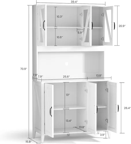 Miniatura 3 de VOWNER Armario de almacenamiento de despensa de cocina, armarios de cocina altos con 6 puertas, armario de almacenamiento independiente con estantes