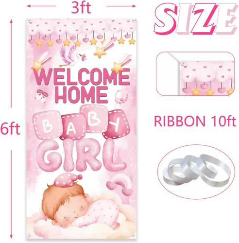 Miniatura 2 de Cartel de bienvenida a casa para puerta de bebé niña, baby shower, revelación de género, decoraciones para fiestas para niñas, con texto en inglés