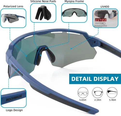 Miniatura 4 de ROCKBROS Gafas de sol deportivas polarizadas para hombres, para béisbol, ciclismo, protección UV400 para mujeres y hombres Azul