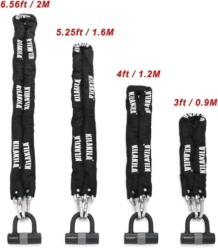 Miniatura 9 de KILAKILA Cerradura de cadena de seguridad - Cerradura de bicicleta y motocicleta resistente de 0.394 in con bloqueo en U de 0.630 in