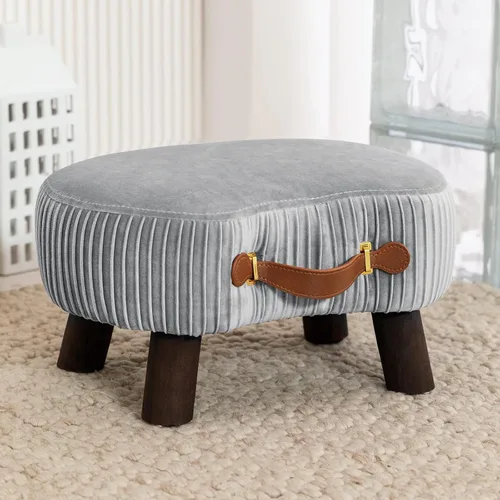 Miniatura 9 de LUE BONA Taburete pequeño curvado con asa, reposapiés de terciopelo beige y otomanos, moderno reposapiés con patas de madera, taburete con asiento