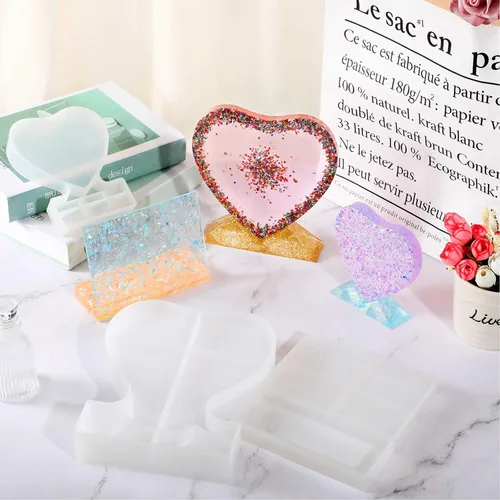 Miniatura 5 de Patelai 3 piezas de resina para marcos de fotos, molde de resina de corazón, moldes de mesa epoxi rectangulares para bricolaje, marcos de fotos