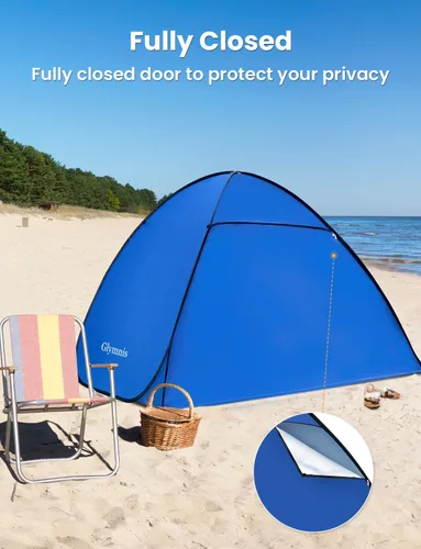 Miniatura 4 de Glymnis Tienda de campaña de playa desplegable para 1-4 personas, refugio solar UPF 50+ con cremallera para puerta, portátil, fácil de poner