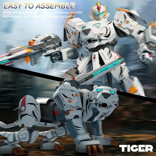 Miniatura 2 de Juguete robot transformador de tigre blanco 2 en 1, figura de acción de animales de 10 pulgadas para niños de 6 a 12 años