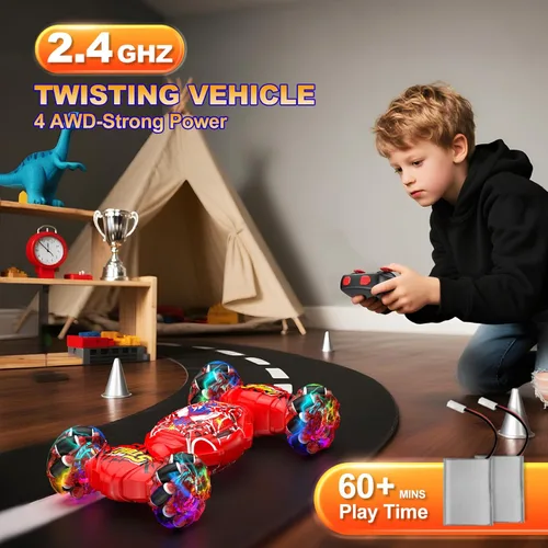 Miniatura 2 de Nikuku - Auto a control remoto - 2.4GHz 4WD con detección de gestos, juguetes RC de acrobacias para niños y niñas de 6 a 12 años, autos RC de Rojo