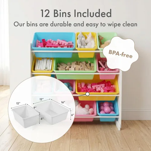 Miniatura 5 de Organizador de juguetes para niños con cajas de almacenamiento Tot Tutors, Espresso, Plástico, Blanco/Pastel Blanco/Pasteles