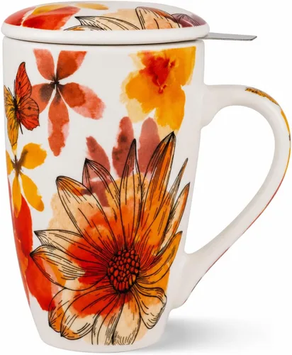 Miniatura 11 de GBHOME Taza de té con infusor y tapa, taza grande de cerámica de hoja suelta de 18 onzas, apta para microondas, apta para lavavajillas, perfecta