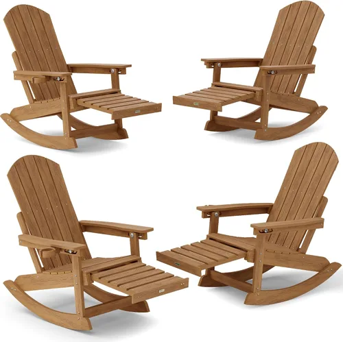 Miniatura 20 de YEFU Sillas Adirondack con otomana retráctil: sillas mecedoras Adirondack de gran tamaño, respaldo alto ajustable de 5 niveles, balancín para Gris