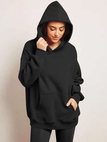 Miniatura 4 de Trendy Queen Sudaderas de gran tamaño con capucha de forro polar para mujer, camisas de manga larga, ropa de otoño con bolsillo