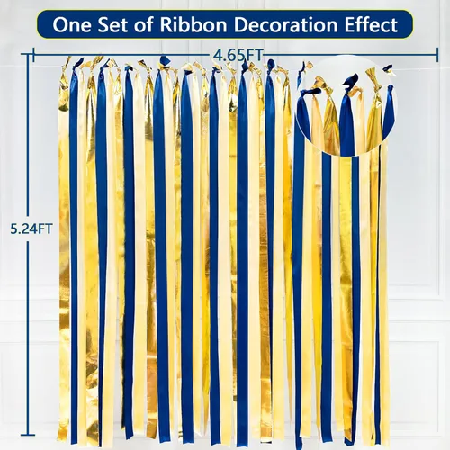 Miniatura 3 de pinkblume Cinta de satén azul y dorado de 65.7 pulgadas de ancho x 1.97 pulgadas de ancho, color azul marino, beige para manualidades, regalos, Azul