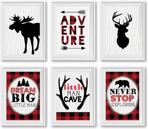 Miniatura 15 de Hadley Designs 6 decoraciones de pared de safari para guardería, decoración de guardería sin marco, decoraciones de selva para habitación de niños