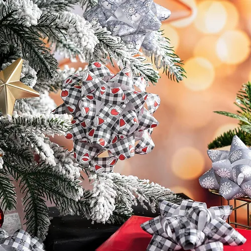 Miniatura 8 de WRAPAHOLIC 12 Piezas Surtido de Lazos de Regalo de Navidad - Papel Kraft Navidad Tema Blanco y Negro para Vacaciones, Fiestas, Cumpleaños, Baby