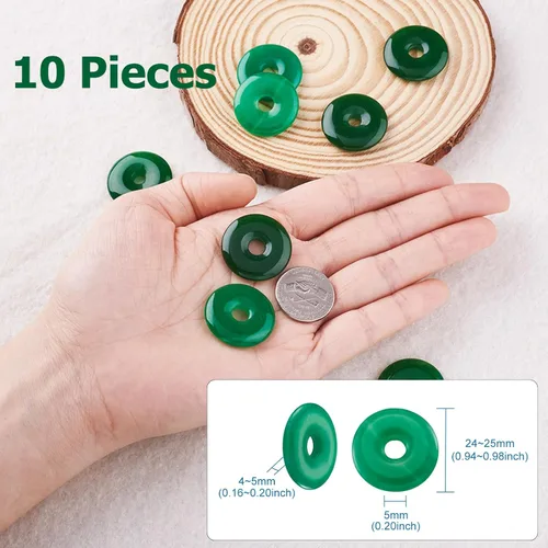Miniatura 3 de FASHEWELRY 10 colgantes de piedras preciosas de disco de jade natural de 0.945-0.984 in, agujero grande curativo chakra, piedra pulida, abalorios
