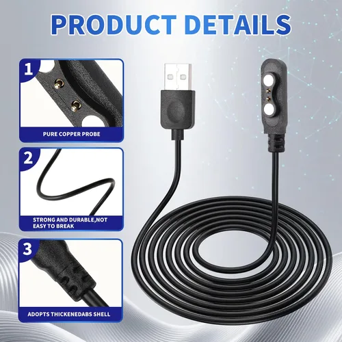 Miniatura 6 de Cable de carga para reloj inteligente, accesorios magnéticos para SmartWatch, cable de carga de 2 pines, espacio entre pines de contacto