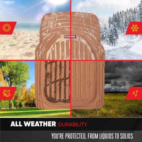 Miniatura 7 de Motor Trend FlexTough - Alfombrillas de Goma Beige Originales para Vehículos de 3 Filas, Delantera y Trasera 2ª Fila Plato Hondo Todo Clima