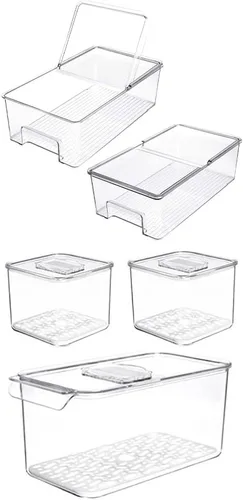 SANNO Organizador de refrigerador de verduras, contenedores de alimentos con tapas, contenedores para refrigerador, alimentos, frutas, verduras,