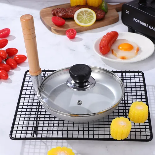 Miniatura 9 de Angoily Sartén japonesa Tamagoyaki con tapa, mango vertical, antiadherente, sartén de huevo Oyakodon, 7.32 x 6.57 x 6.57 pulgadas, olla compacta
