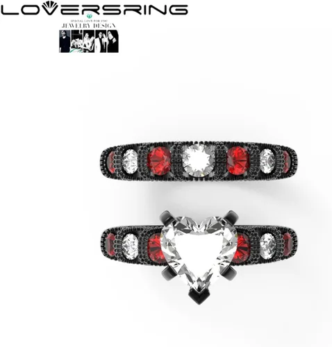 Miniatura 13 de Conjunto de dos anillos de boda para él y para ella, anillos para parejas. Anillos de compromiso para novia en acero inoxidable chapado en oro Blanco