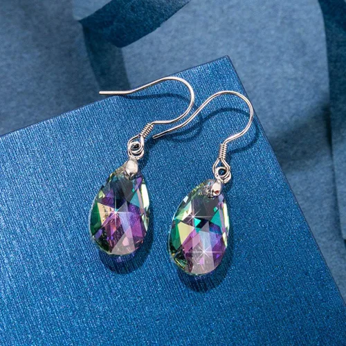 Miniatura 12 de Aretes colgantes de cristal austriaco con forma de lágrima para mujer, joyería hipoalergénica de plata de ley 925