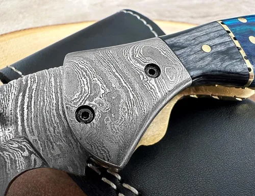 Miniatura 6 de Cuchillo de Bolsillo de Acero de Damasco para Hombres con Funda de Cuero, Cuchillos de Caza Plegables Hechos a Mano de 7 Pulgadas, Mango - Cuchillo