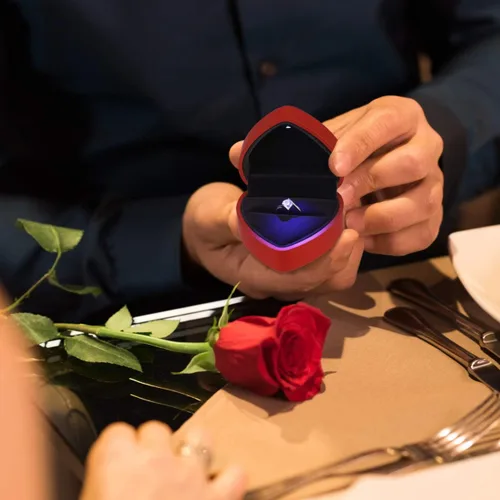 Miniatura 3 de VOSAREA Caja de anillo LED, caja de anillo de compromiso de propuesta, aretes en forma de corazón, caja de joyería para aniversario, día de San