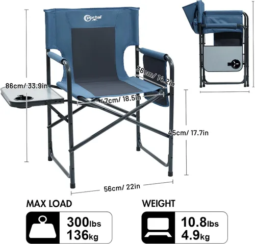 Miniatura 3 de Portal Silla de directores sillas de camping para adultos con mesa auxiliar, sillas plegables para adultos, sillas de director plegables para sillas