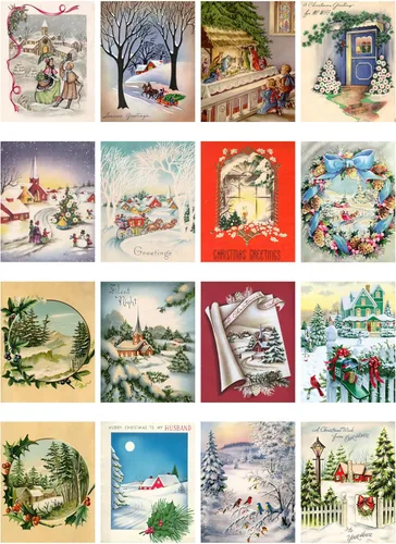 Miniatura 2 de Paquete de papel para decoupage (35 hojas 15x20 cm) Paisajes navideños FLONZ Estilo vintage Imágenes navideñas para decoupage, manualidades